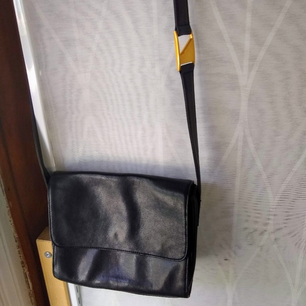 Vintage black leather crossbody women's bag purse